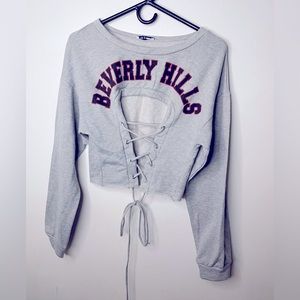 Women Crop top Long sleeve, gray, size XL